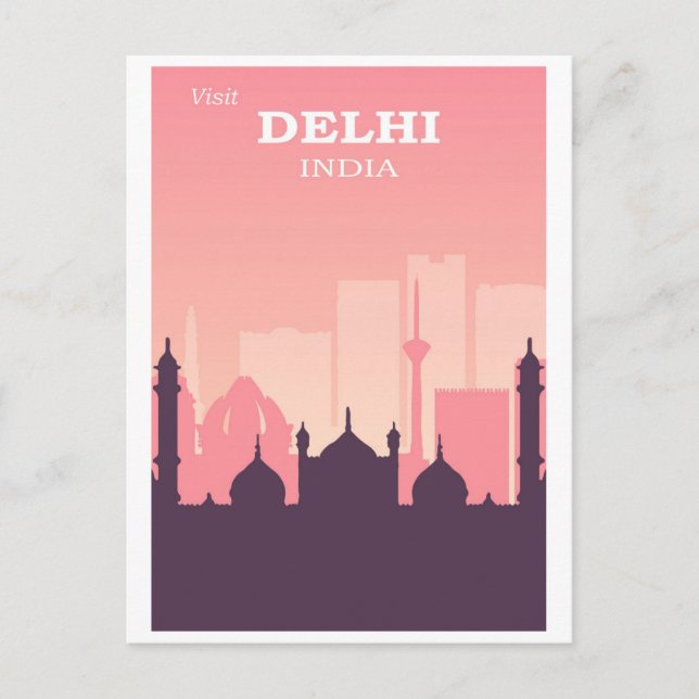Postal Viaje rosa por el paisaje de la ciudad de Delhi (Anverso)