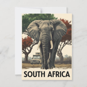 Postal Viaje Safari de Elefantes Vintage Sudáfrica