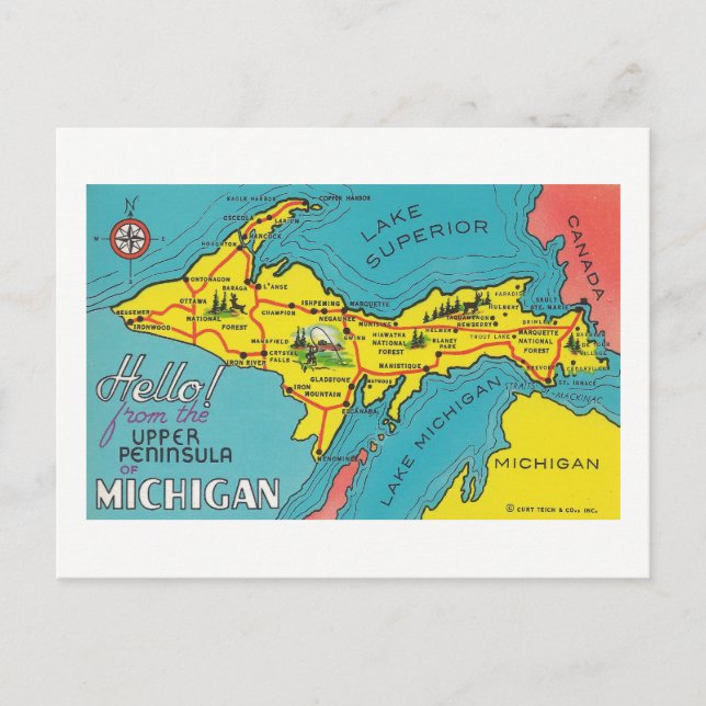 Postal Viaje superior de Michigan de la península del (Anverso)