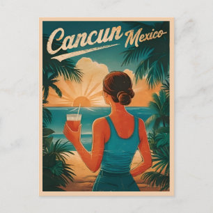 Postal Viaje Vintage Cancun México Costero Escénico Retro