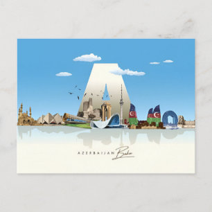 Postal viaje vintage Castillo de la ciudad de Bakú Azerba