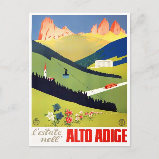 Postal Viaje vintage de Alto Adige Italia (Anverso)