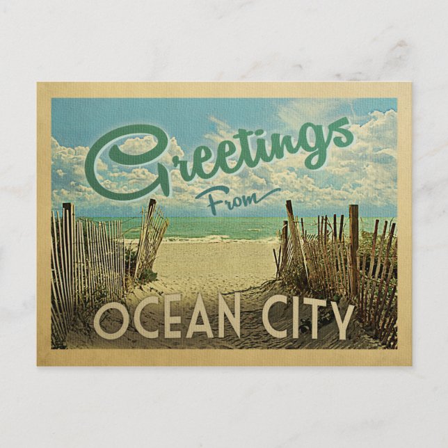 Postal Viaje Vintage de Ocean City Beach (Anverso)
