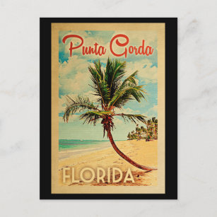 Postal Viaje Vintage de Punta Gorda Florida Palm Tree Bea