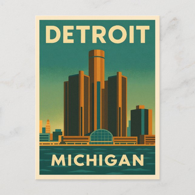 Postal Viaje Vintage Detroit Michigan Cityscape Retro (Anverso)
