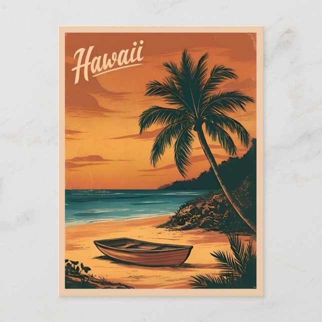 Postal Viaje Vintage Hawaii Beach Sunset Retro Escenario (Anverso)