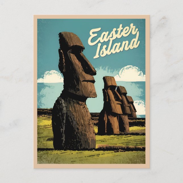 Postal Viaje Vintage Isla de Pascua Gráfico retro (Anverso)