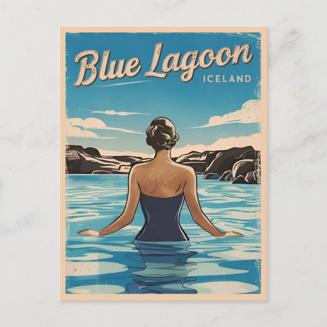 Postal Viaje Vintage Islandia Blue Lagoon Retro Escenario (Anverso)
