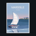 Postal viaje vintage Marsella Francia turismo retro<br><div class="desc">vintage,  retro,  travel,  moderno,  acuarela,  Marsella,  Francia,  Castillo de Saint Jean,  turismo,  ciudad, </div>
