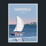Postal viaje vintage Marsella Francia turismo retro<br><div class="desc">vintage,  retro,  travel,  moderno,  acuarela,  Marsella,  Francia,  Castillo de Saint Jean,  turismo,  ciudad, </div>