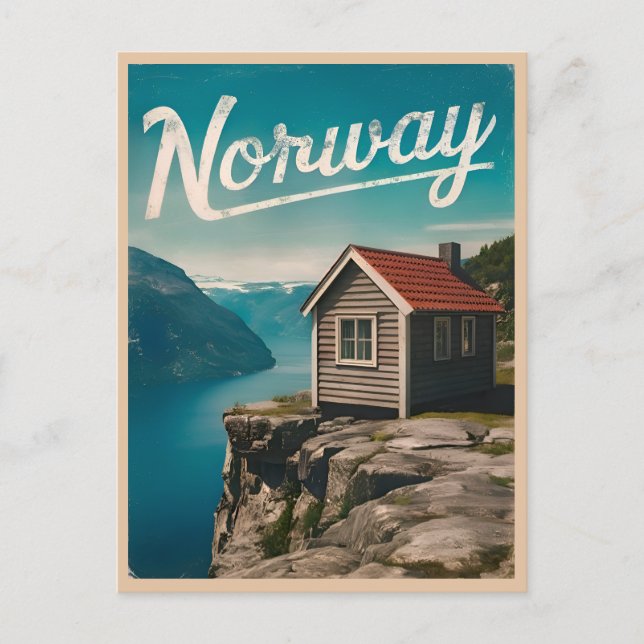 Postal Viaje Vintage Noruega Fjord Retro Escenario (Anverso)