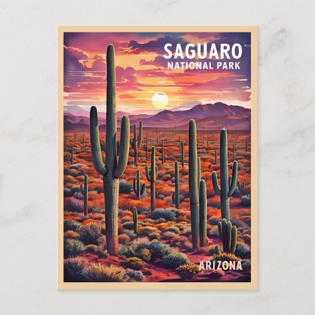 Postal Viaje Vintage Parque Nacional Saguaro Arizona Retr (Anverso)