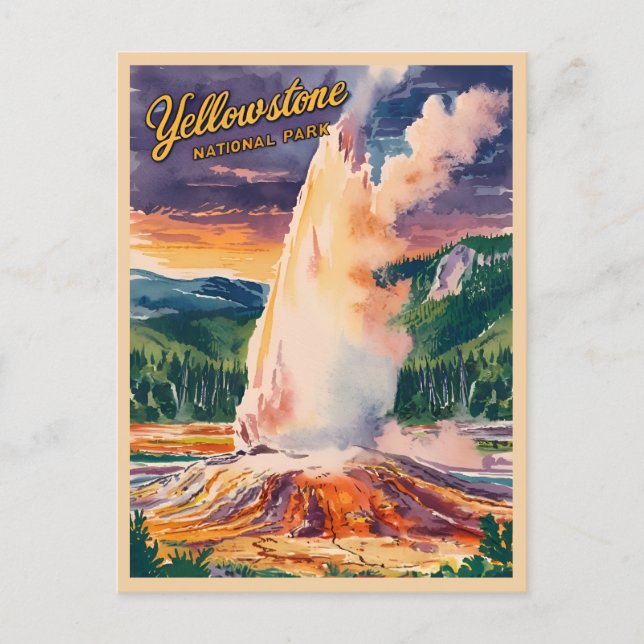 Postal Viaje Vintage Parque Nacional Yellowstone Retro (Anverso)