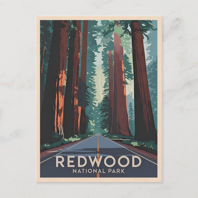 Postal Viaje Vintage Redwood Parque Nacional Retro Escena (Anverso)