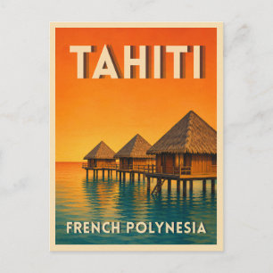 Postal Viaje Vintage Tahití Polinesia Francesa Atardecer