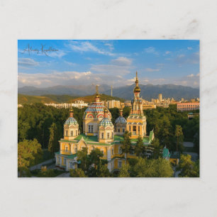 Postal viaje vintage vacaciones en Almaty en la ciudad de