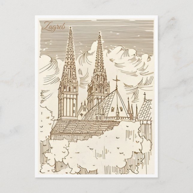 Postal Viaje Vintage Zagreb Croacia Cityscape retro (Anverso)