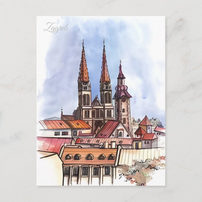 Postal Viaje Vintage Zagreb Croacia Cityscape retro (Anverso)