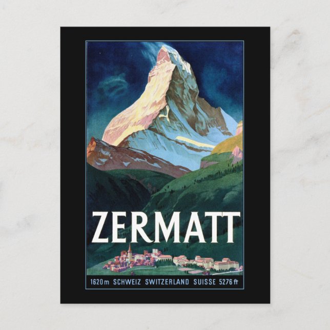 Postal Viaje Vintage Zermatt Suiza Matterhorn (Anverso)
