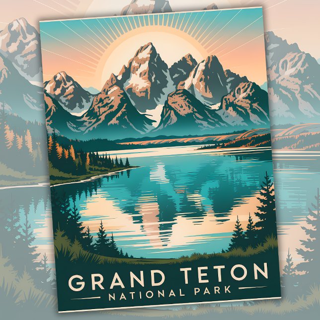 Postal Viaje WPA del parque nacional del Gran Tetón de lo (Vintage Grand Teton National Park 1950s WPA Travel Postcard)