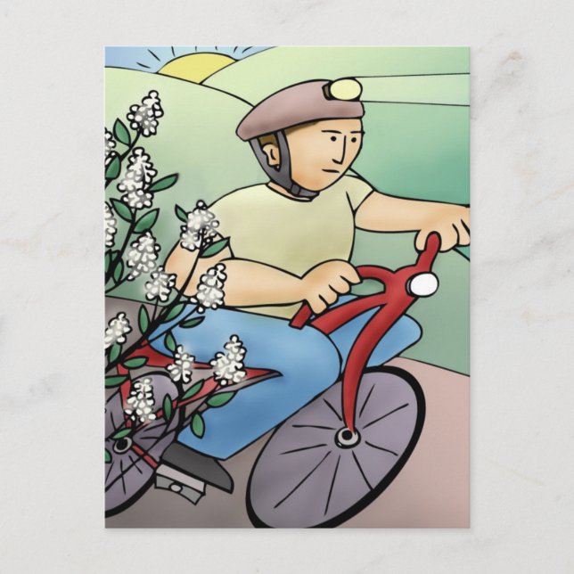 Postal Viajero en bicicleta al atardecer (Anverso)