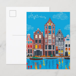 Postal Viajes a las casas holandesas del canal de Amsterd