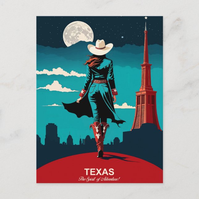 Postal Viajes a Texas: El Espíritu de Aventura (Anverso)