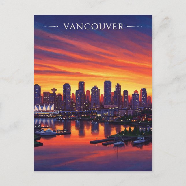 Postal Viajes al atardecer de Vancouver Skyline Canada (Anverso)