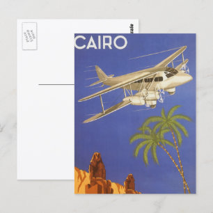 Postal Viajes antiguos a El Cairo, Egipto, Avión Biplano