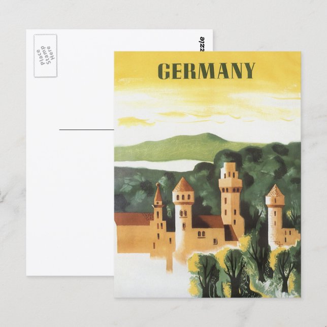 Postal Viajes antiguos, castillo alemán, Baviera Alemania (Anverso / Reverso)