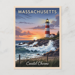 Postal Viajes Antiguos Massachusetts Costero Escénico Ret