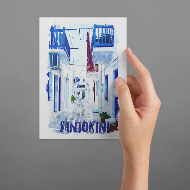 Postal Viajes blancos y azules de Santorini (Santorini Greece Blue and White postcard)