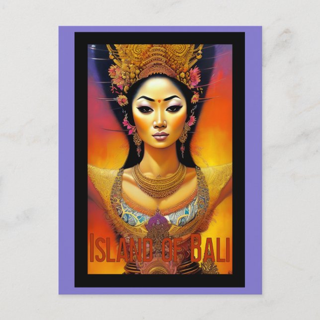 Postal Viajes coloridos de la mujer indonesia de Bali (Anverso)