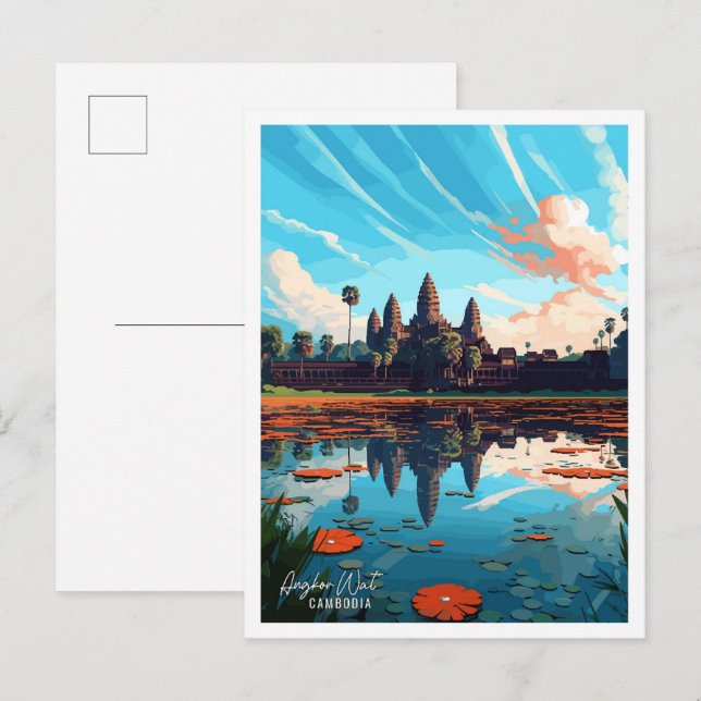 Postal Viajes de arte de Angkor Wat Cambodia (Anverso / Reverso)