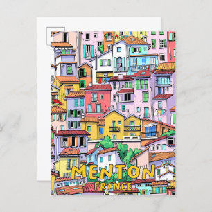 Postal Viajes de arte en Ilustracion de Menton France