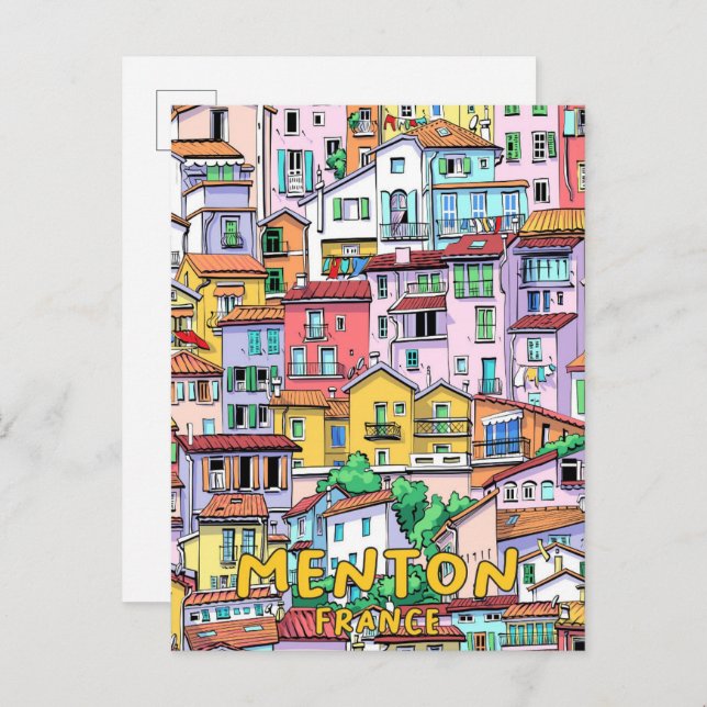 Postal Viajes de arte en Ilustracion de Menton France (Anverso / Reverso)