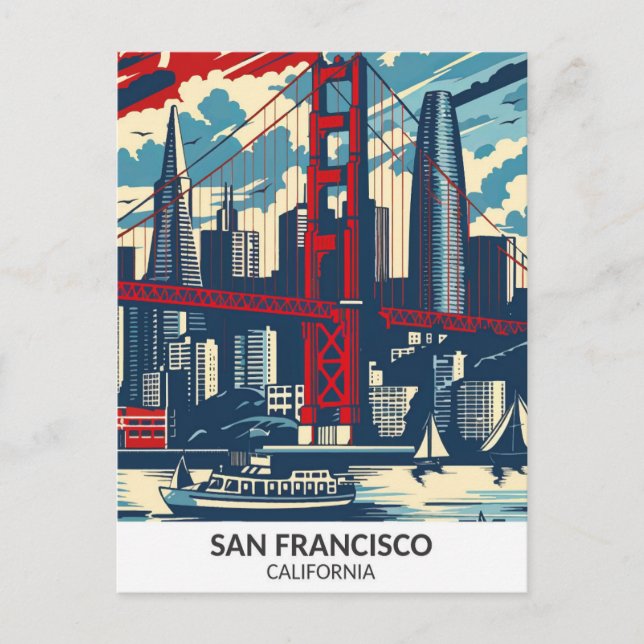 Postal Viajes de arte retro de San Francisco California (Anverso)