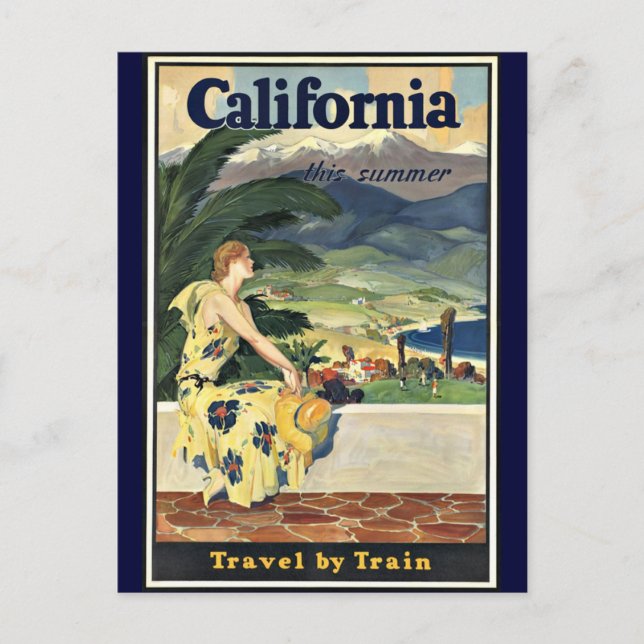Postal Viajes de California por afiche de la época de tre (Anverso)