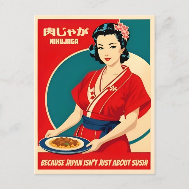 Postal Viajes de cosecha Japón Humor de comida retro gráf (Anverso)