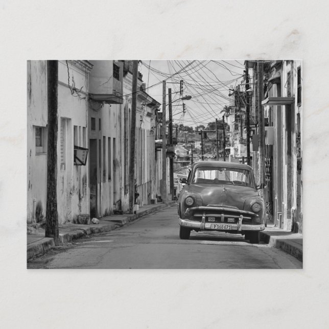 Postal Viajes de Cuba de Oldtimer Car de Black White Hava (Anverso)