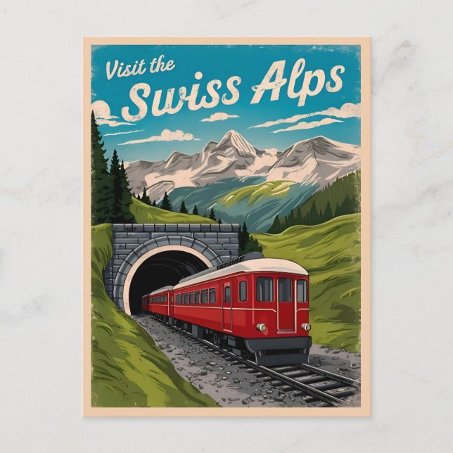 Postal Viajes de época Alpes suizos Suiza Retro Escenario (Anverso)