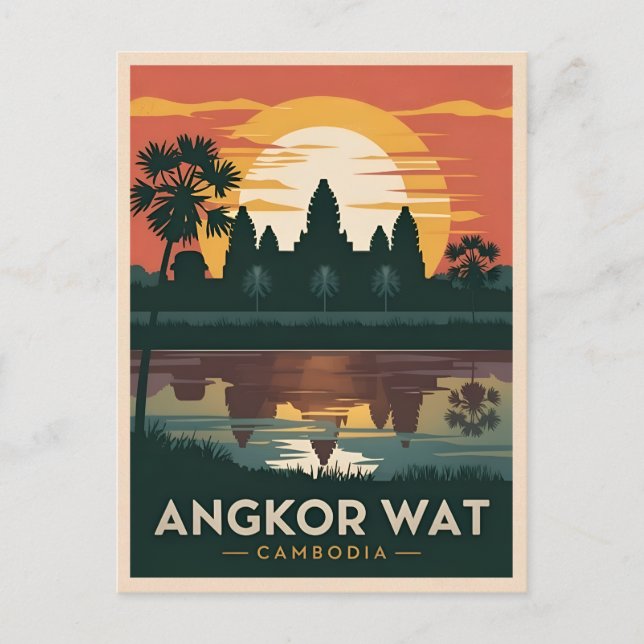 Postal Viajes de época Angkor Wat Cambodia Retro Sunset (Anverso)