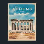 Postal Viajes de época Atenas Grecia Parthenon Retro<br><div class="desc">Este diseño retro inspirado en los viajes presenta el Partenón,  símbolo icónico de la Grecia antigua. Inmerso en la nostalgia y el encanto vintage,  este diseño captura uno de los monumentos más icónicos del mundo en una estética retro que recuerda a los afiches de viajes clásicos de antaño.</div>