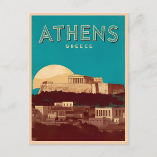 Postal Viajes de época Atenas Grecia Retro Escenario