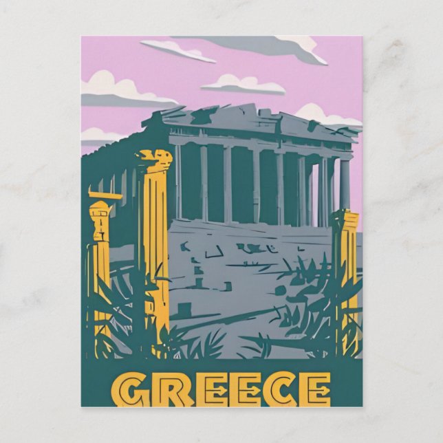 Postal Viajes de época Atenas Grecia Santorini retro (Anverso)