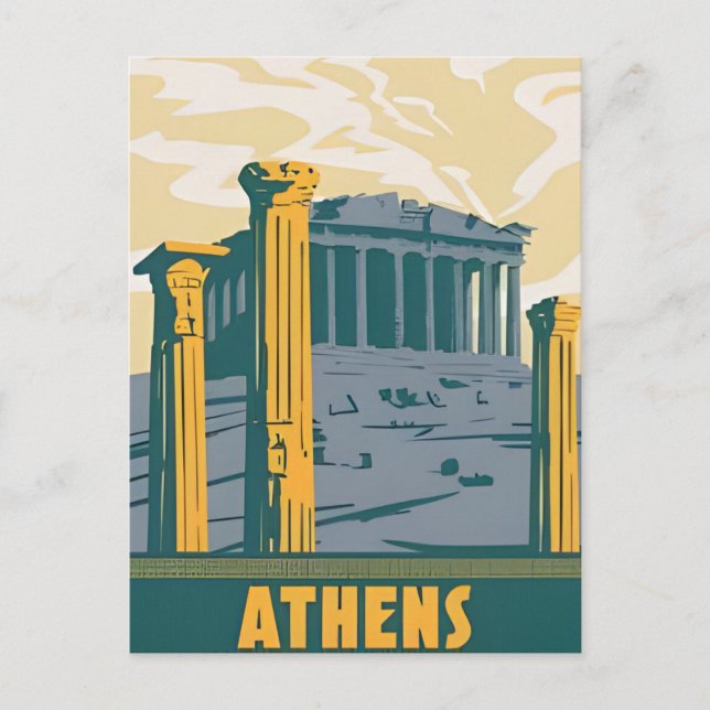 Postal Viajes de época Atenas Grecia Santorini retro (Anverso)