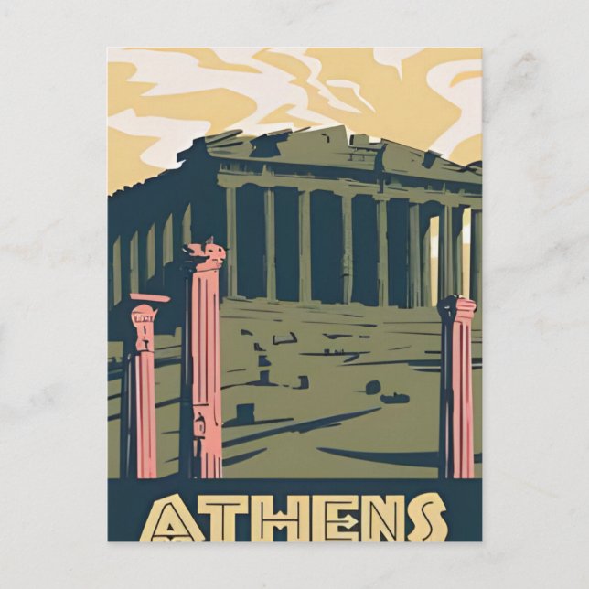 Postal Viajes de época Atenas Grecia Santorini retro (Anverso)