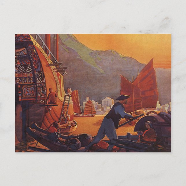 Postal Viajes de época, avión sobre basura en Hong Kong (Anverso)