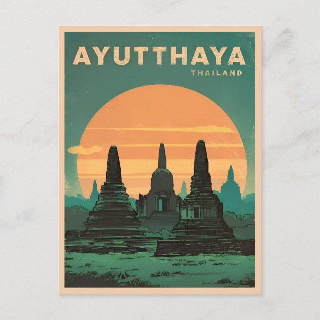 Postal Viajes de época Ayutthaya Tailandia Retro Escenari (Anverso)