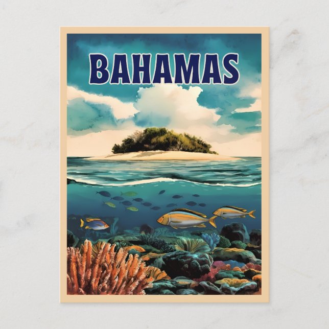 Postal Viajes de época Bahamas Retro Escenario Subacuátic (Anverso)